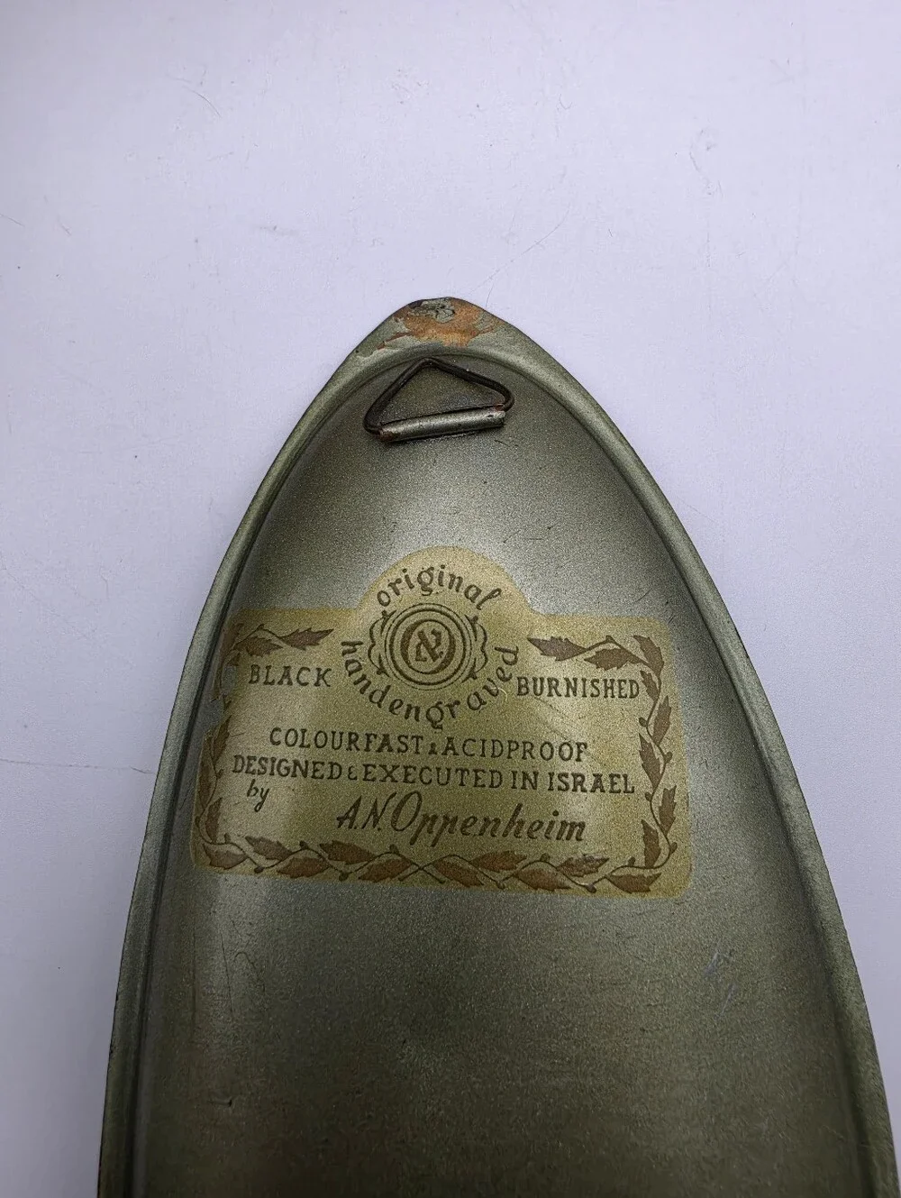 VTG A.N. Oppenheim Israel Black Burnished Brass Wall Plaque Tray 3